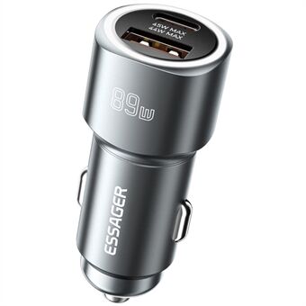 ESSAGER 89W Super Flash Charge USB+Type-C Biloplader Adapter i Aluminiumlegering