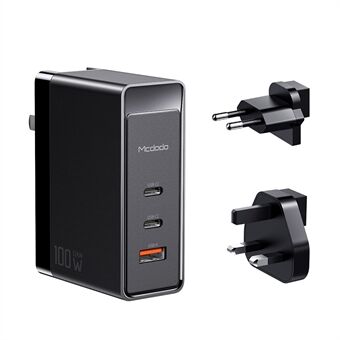 MCDODO CH-810 Pro 100W GaN Vægoplader med Dual Type-C + USB Portable CN-stik Mini Rejseoplader [med EU/UK-stik] - Sort.