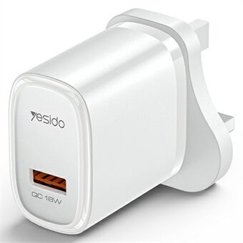 YESIDO YC85 UK-stik 18W Enkelt USB-port Vægoplader Telefon Tablet Hurtigopladningsadapter