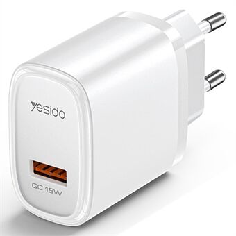 YESIDO YC66 EU Plug Enkel USB Port 18W Vægoplader Telefon Tablet Hurtigopladningsadapter