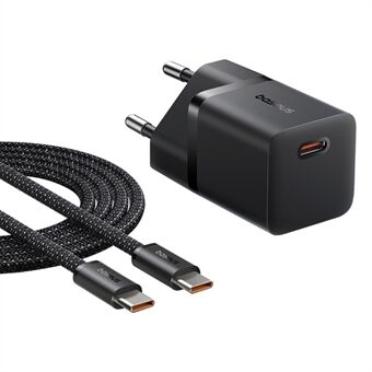 BASEUS GaN5 Hurtigoplader 25W Type-C Port Vægoplader EU Stikadapter (Mini), med Type-C til Type-C Kabel