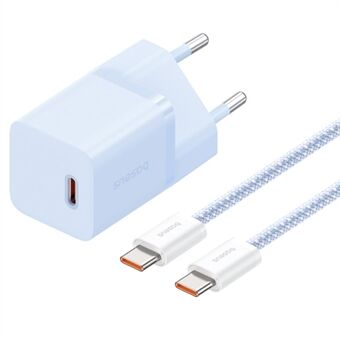 BASEUS GaN5 Hurtigoplader 30W Enkelt Type-C Vægoplader EU Plug Adapter (Mini), med Type-C til Type-C Kabel