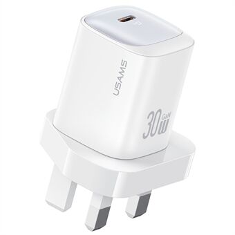 USAMS CC253 PD 30W Enkelt-Port GaN Oplader USB-C Kompakt Vægstrømadapter, UK Stik