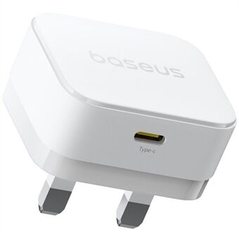 BASEUS Palm USB-C Enkeltport 20W Hurtigoplader UK Stik Vægopladningsadapter, Hvid