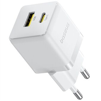 BASEUS Palm Hurtigoplader 30W Type-C+USB Dual Port Bærbar Vægopladeradapter, EU-stik