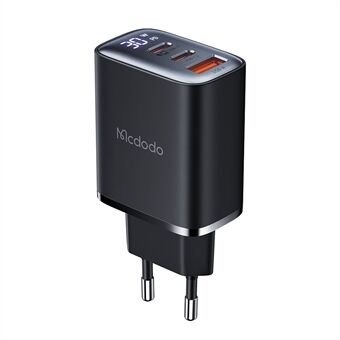 MCDODO CH-2180 30W Dual Type-C+USB-A Vægoplader Digital Display Opladningsadapter, EU Stik - Sort