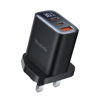 MCDODO CH-2170 30W 3-Port Digital Display Fast Charger (Dobbelt Type-C+USB-A), UK Stik - Sort