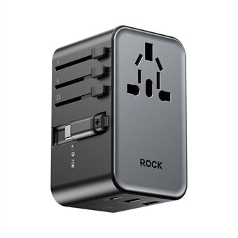 ROCK JY-355MAX PD 70W GaN Rejseadapter med Vilkabel, 2 USB-A+USB-C Vægoplader