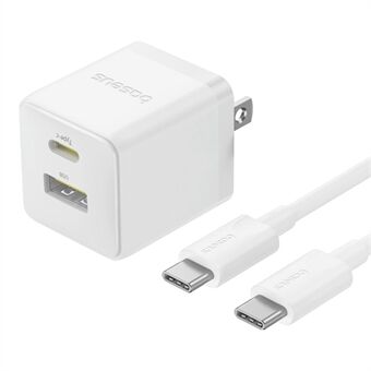 BASEUS Palm USB+Type-C Dual Port 20W Hurtig Oplader US Stik Vægopladeradapter med 60W Type-C Kabel