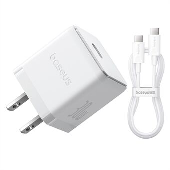 BASEUS Palm Hurtigoplader 30W Type-C Enkelt Port US Stik Vægopladningsadapter med 60W Type-C Kabel