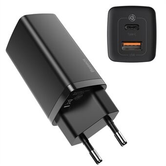 BASEUS GaN2 Lite Hurtiglader Type-C+USB 65W Vægoplader EU-stik