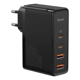 BASEUS GaN2 Pro 2 Type-C + 2 USB Porte Hurtigoplader 100W Vægopladerblok med Type-C Opladerkabel (EU-stik) - Sort