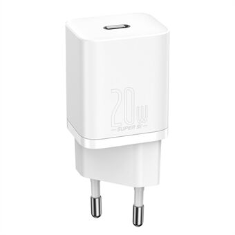 BASEUS Super Si Quick Charger Type-C 20W PD Hurtigopladning EU Stik Strømadapter (med Baseus Simple Wisdom Type-C til iP 1m Datakabel)