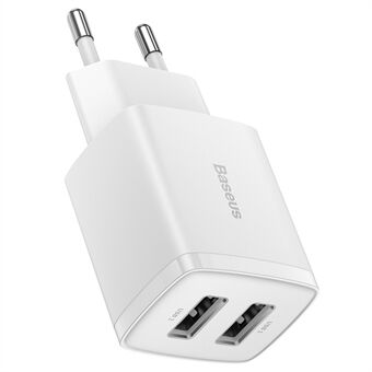 BASEUS Kompakt Oplader med 2 USB-porte 10,5W Strømadapter, EU-stik