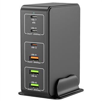 818H 120W PD hurtigopladning bærbar strømadapter 3 USB-C + 3 USB-A rejsevægoplader