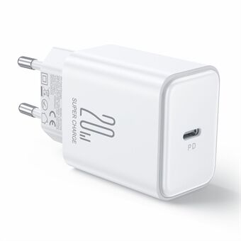 JOYROOM TCF06 Flash Series PD 20W Single-Port Hurtigoplader EU Plug Wall Charger Adapter Support PD3.0, QC3.0