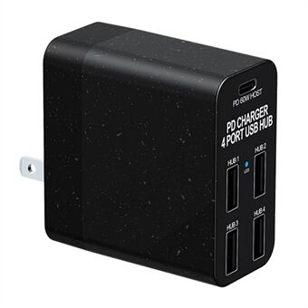 X83 4 USB + 1 Type-C PD-porte Vægoplader USB Hub Telefon Tablet Opladningsstrømadapter - amerikansk stik