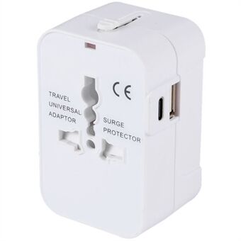 HH202-C Worldwide All in One Universal Travel Charger Adapter Wall Charge Plug med 1 USB+1 Type-C