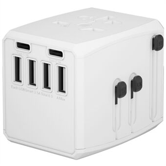 HH904 Globale Rejse Adapter Vægstik Konverter med 4 USB + 2 Type-C