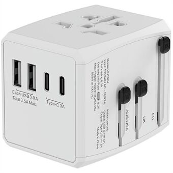 HH904 Worldwide Rejse Adapter Vægstik Konverter med 2 USB + 2 Type-C