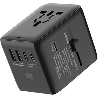 HHT901A Verdensomspændende Rejseopladning GaN Adapter Vægstik PD 65W Hurtigoplader Stikkonverter