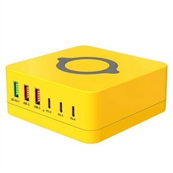 963L Alt i Én 140W 6 Ports Opladningsstation med Trådløs Opladning til Telefoner / Tablet / Laptop