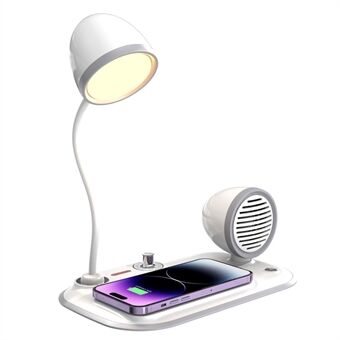 HT-310 3-i-1 15W Trådløs Oplader 3 Lysmodi LED Skrivebordslampe med Bluetooth Højttaler