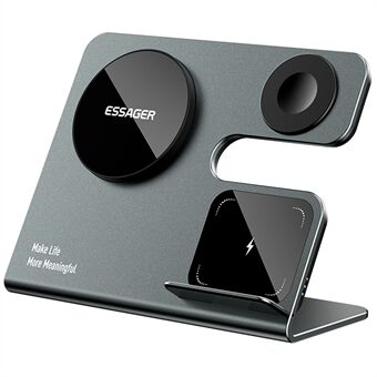 ESSAGER 3-i-1 15W Magnetisk Trådløs Oplader Desktop Opladningsstation til Telefon / Høretelefon / Smart Watch