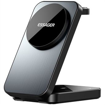 ESSAGER 15W Desktop 3-i-1 Magnetisk Trådløs Oplader til Telefon / Øretelefon / Smartwatch Sammenfoldelig Opladningsstation