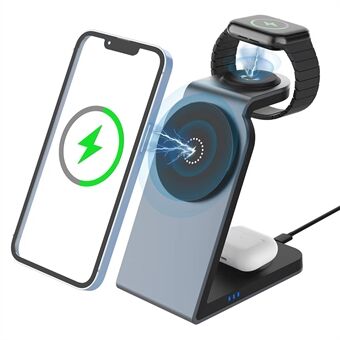 SW18 Magnetisk 3-i-1 Metal Trådløs Oplader Skrivebordsstand til Telefon, Høretelefon og Smartwatch