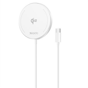 YESIDO DS24 QI2 Rund Magnetisk Trådløs Oplader Telefon Type-C Kabel Opladningsplade