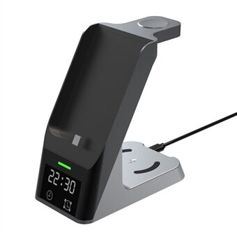 H26 magnetisk trådløs oplader 6-i-1 trådløs ladestation ABS+PC 15W Stand med ur