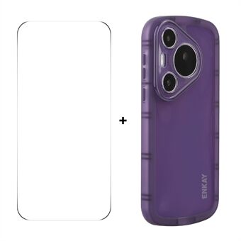 Til Huawei Pura 70 ENKAY HAT PRINCE Etui Fire Hjørner Stødsikker Mat TPU Telefoncover + 9H Glasbeskytter