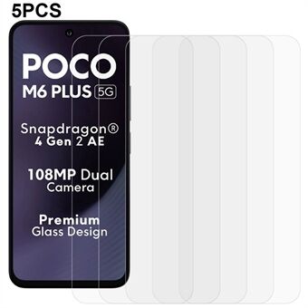 5 stk til Xiaomi Poco M6 Plus 5G skærmbeskyttelse 0,3mm 2.5D hærdet glas klar film