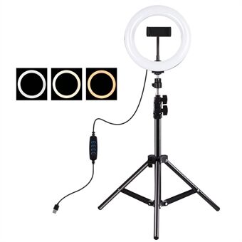 PULUZ  20 cm Ring -LED-lys + 1,1 m stativmontering USB 3-tilstande Dæmpbar Dobbeltfarvetemperatur LED buet lysring Vlogging Ring Videolys med telefonklemme