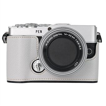 Til Olympus PEN E-P7 Kameraetui Tekstureret Læderbund Etui Let at Udskifte Batteri