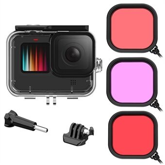 Til GoPro Hero 12 / 11 / 10 / 9 Anti-Drop Sportskamera Undervands 45m Vandtæt Etui med 3 Filtre